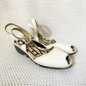 Fly London White Patent Upper Popa Wrap Ankle Peep Toe Low Wedge Sandals 41
